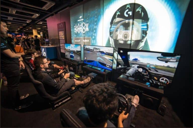 video wall, interactive driving simulator, gaming, custom trade show exhibit